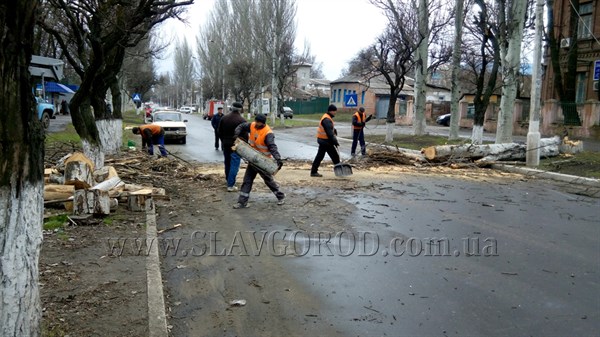 Погода в помощь: в Славянске ветер помогает коммунальникам сносить аварийные  деревья