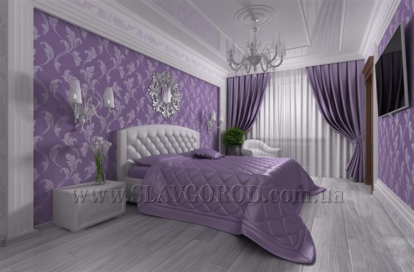 Фиолетовый цвет в интерьере спальни	